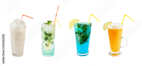 Set of different cocktails isolated on a white background
