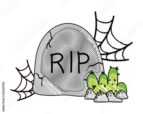 grated rip stone with spiderweb and bushes with rocks