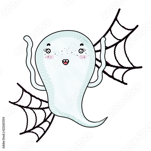 grated funny ghost character with spiderweb style