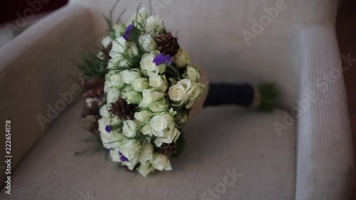 Wedding bouquet on the armchair decoration, romance, background, floral, green photo