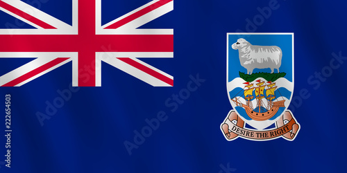 Falkland Islands flag with waving effect, official proportion.