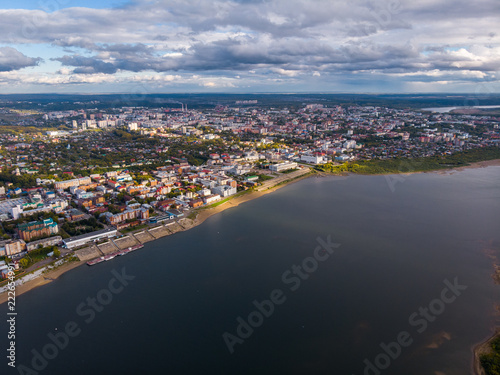 Tomsk cityscape Siberia  Russia. Tom river. Drone aerial top view.