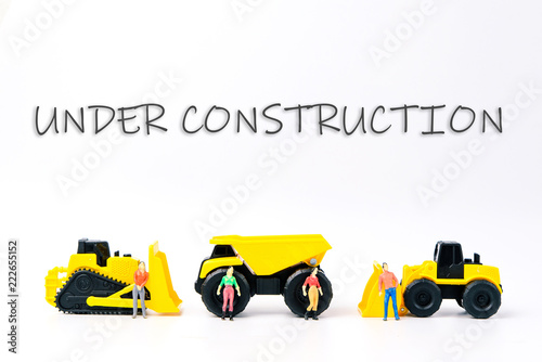 Under construction Service concept,The badge indicates a shutdown, repairs, site, program, or task that is not available for the concept of repair, shutdown, update, not available