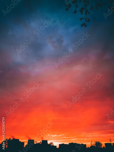 Red sunset and urban landscaper