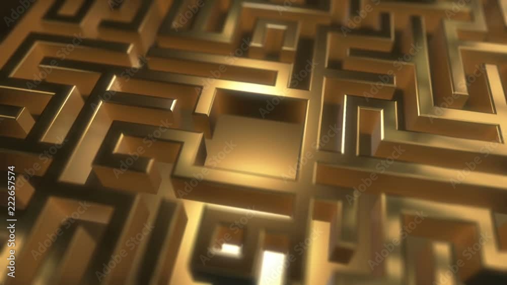 concept of maze, labyrinth on gold background concept of maze, labyrinth on gold background