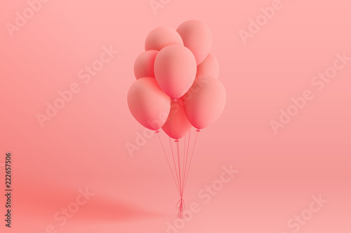 Set of realistic mat helium balloons floating on pink background. Vector 3D balloons for birthday, party, wedding or promotion banners or posters. Vivid illustration in pastel colors.