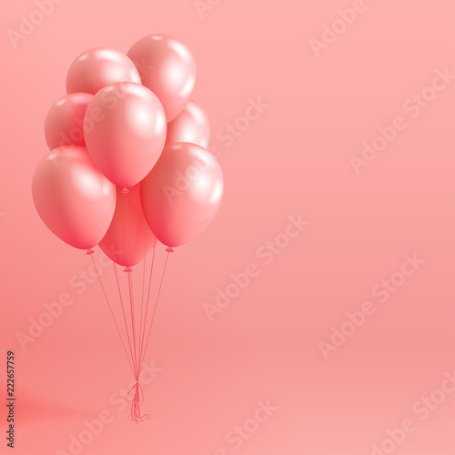 Set of realistic pearl glossy helium balloons floating on pink background. Vector 3D balloons for birthday, party, wedding or promotion banners or posters. Vivid illustration in pastel colors.