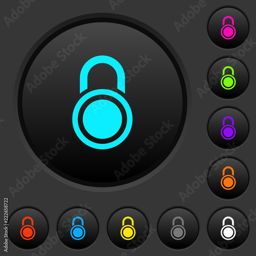 Locked round padlock dark push buttons with color icons