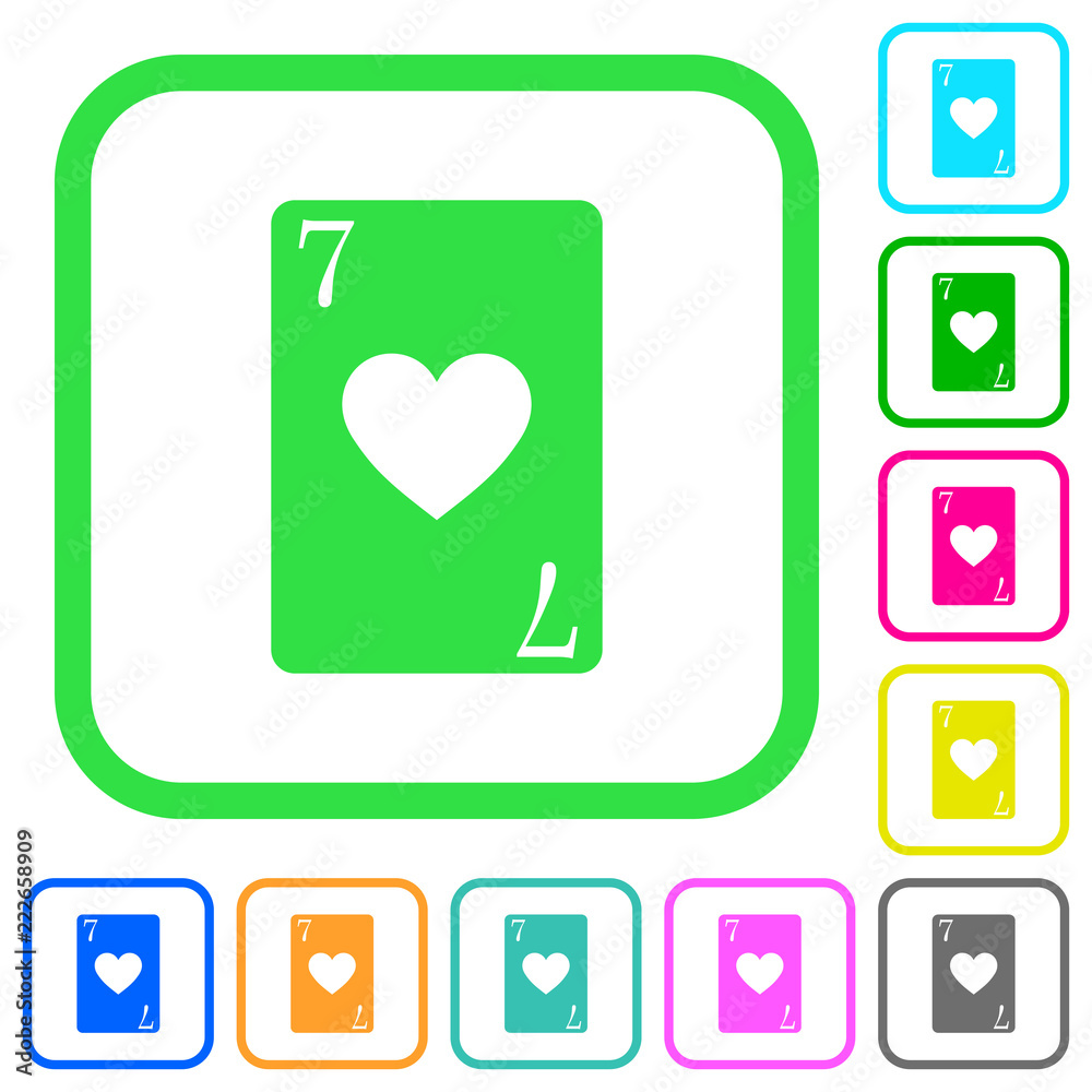 Seven of hearts card vivid colored flat icons Seven of hearts card vivid colored flat icons