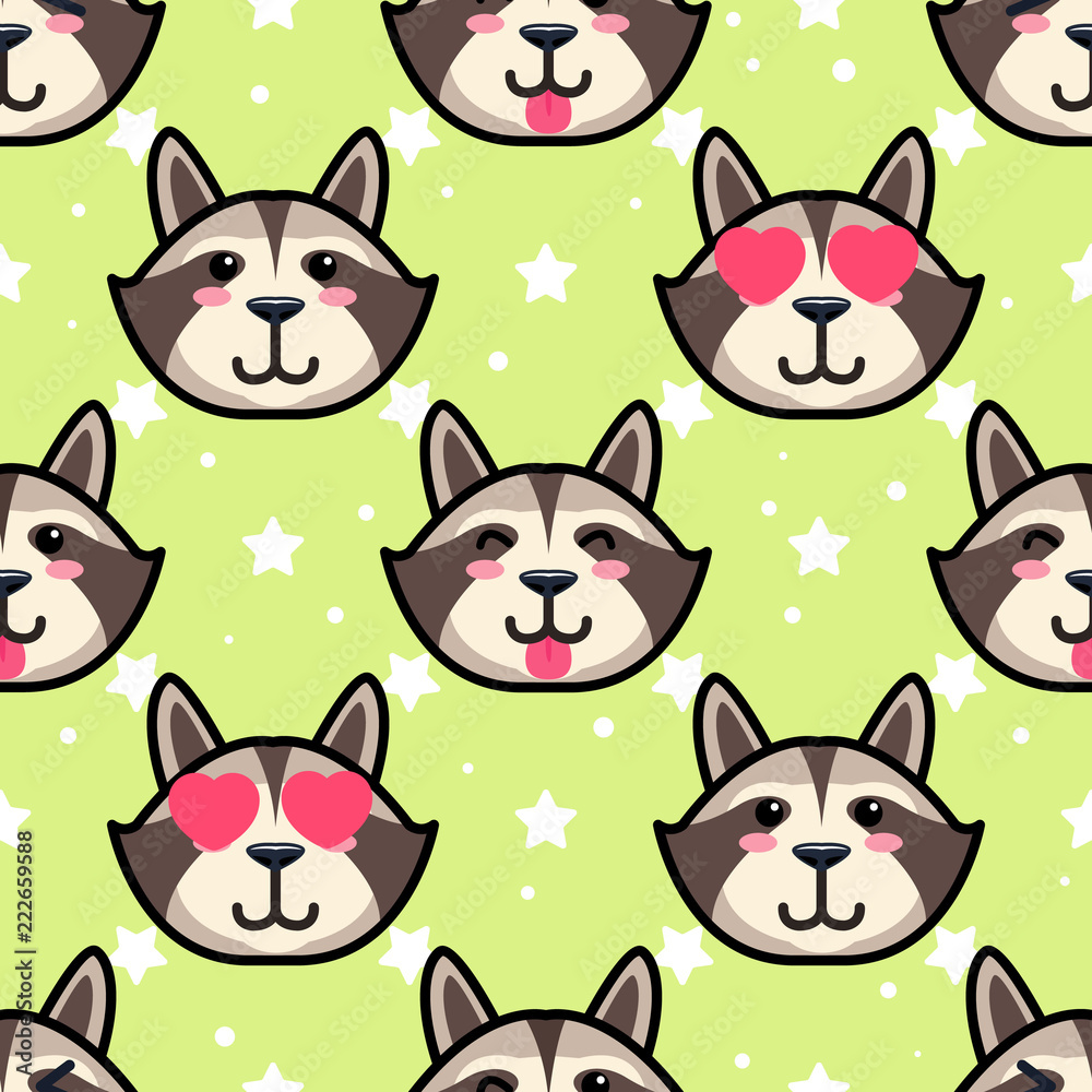 Cute racoon seamless pattern. Vector illustration