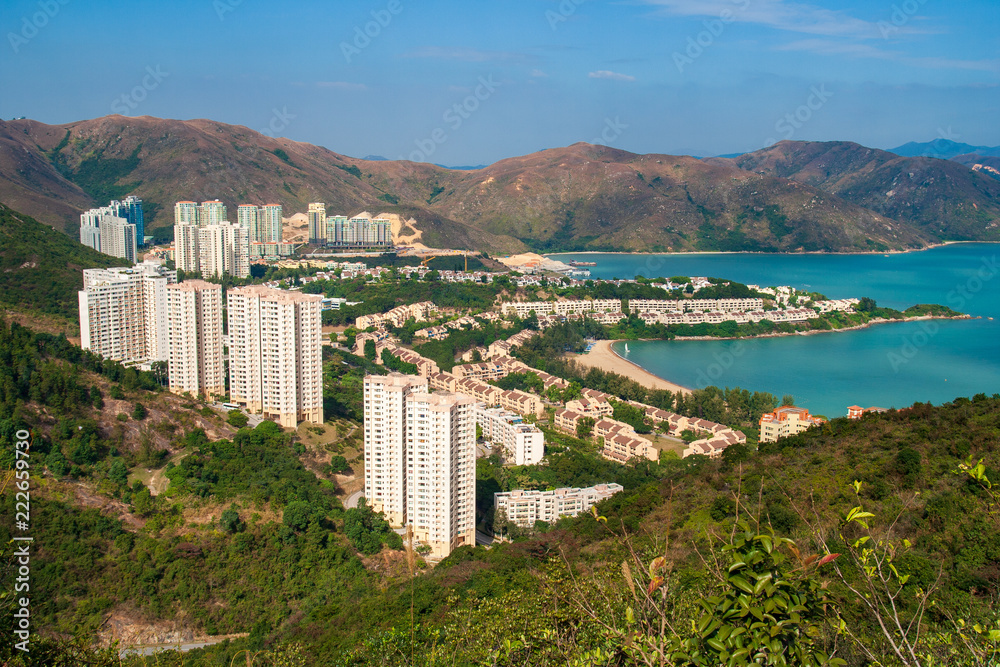 Discovery Bay, Hong Kong with Buidlings and Harbour seen from Hills on Lantau Island