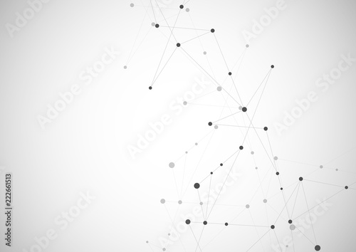 Geometric abstract background with connected dots and lines. Molecular structure and communication. Digital technology background and network connection.