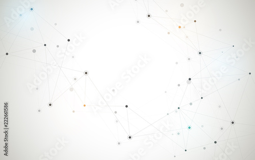 Geometric abstract background with connected dots and lines. Molecular structure and communication. Digital technology background and network connection.