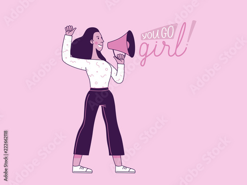 Vector illustration with hand-lettering phrase - girl power and feminist movement - concept for prints, t-shirts, cards