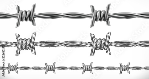 Barbed wire seamless. 3d and engraving styles. Vector illustration