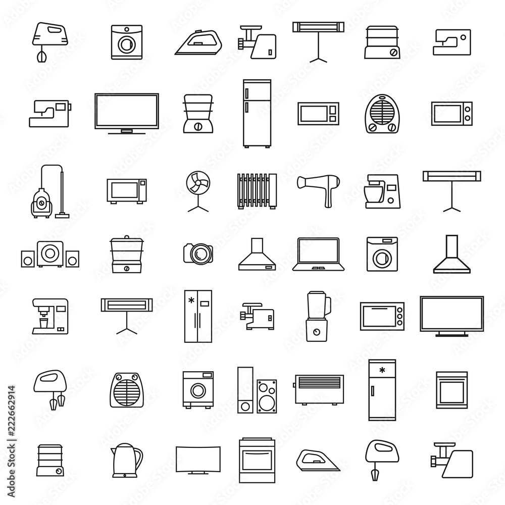 Home appliances icons from thin lines, vector illustration. Home appliances icons from thin lines, vector illustration.