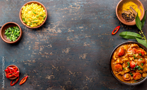 INDIAN FOOD. ROGAN JOSH curry sauce. Pork rogan josh with rice