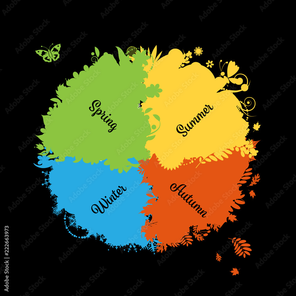 Obraz premium Four seasons, floral background. Sketch for your design