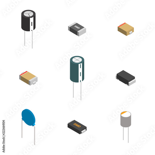 Set of different 3D electronic components , vector illustration.