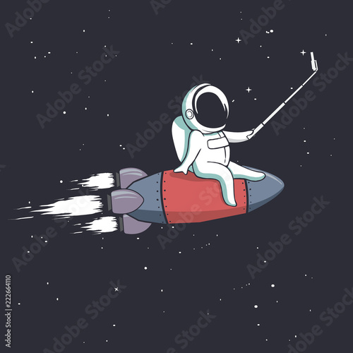 the astronaut photographs himself on spaceship.Vector illustration