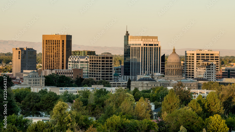 Fototapeta premium Skyline of Boise in the early morning light painting the buildings