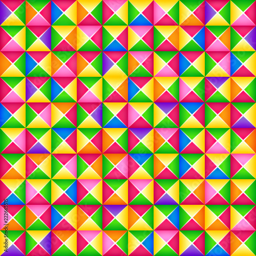 Vector seamless colorful 3d geometric pattern from square blocks. Origami style.