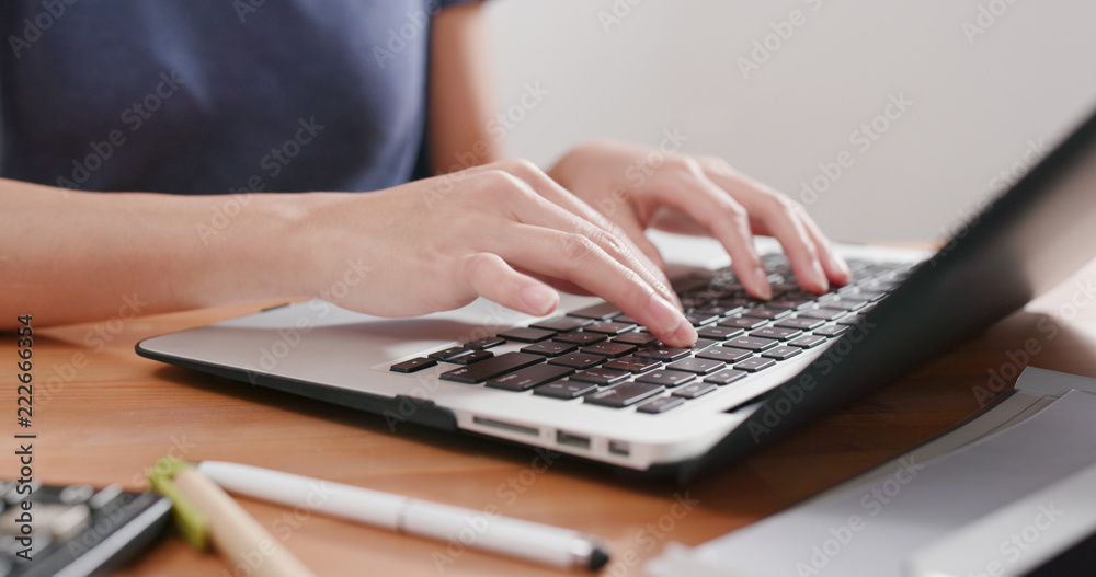 Woman work on laptop computer at home Woman work on laptop computer at home