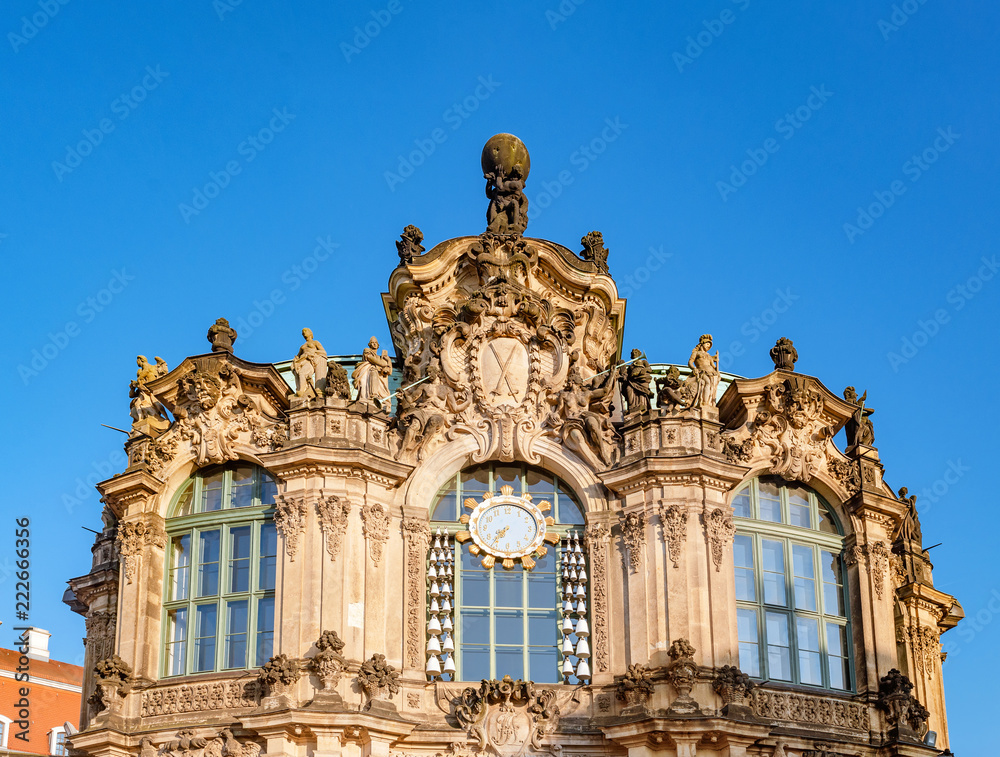 Sculpture and architecture close-up Details of Zwinger palace in Dresden
