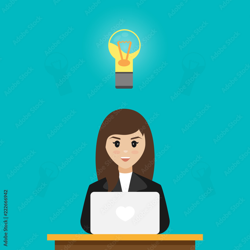 Girl working with her laptop and create new ideas.Concept of new ideas and successful work. Girl working with her laptop and create new ideas.Concept of new ideas and successful work.