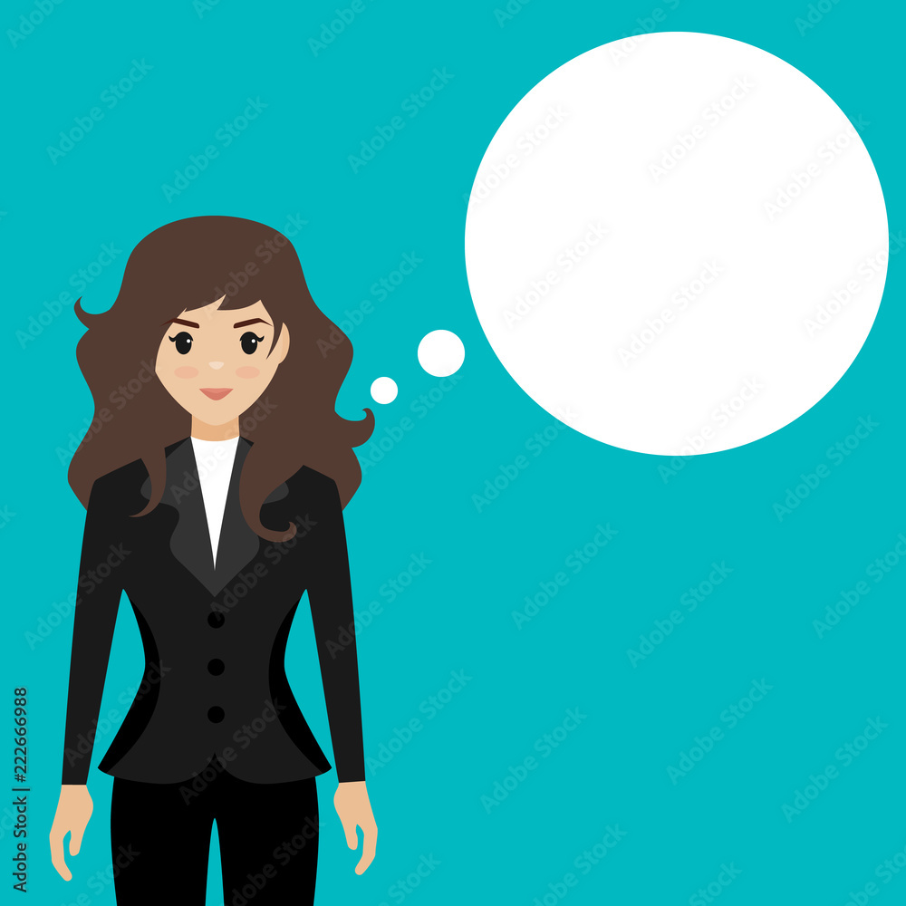 Girl standing with speech bubble. Place for your text. Girl standing with speech bubble. Place for your text.