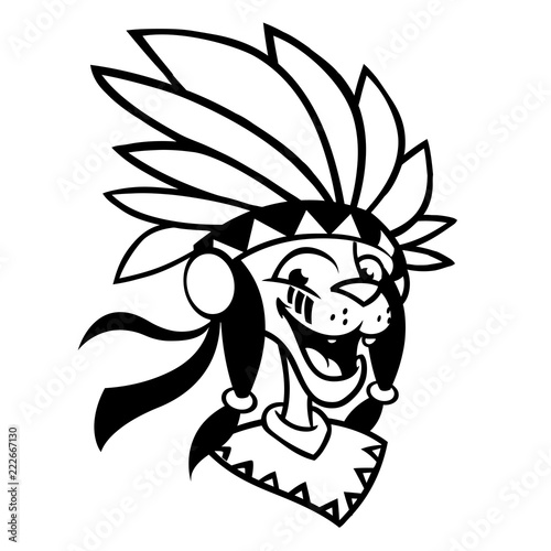 Cartoon Native American character coloring book. Vector illustration of native american chief with feathers on his head © drawkman