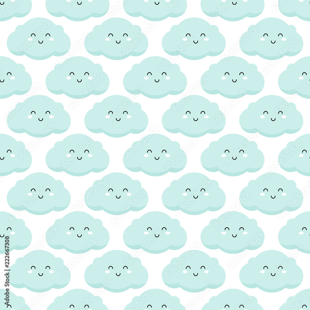 Cute clouds with faces, emotions, seamless pattern