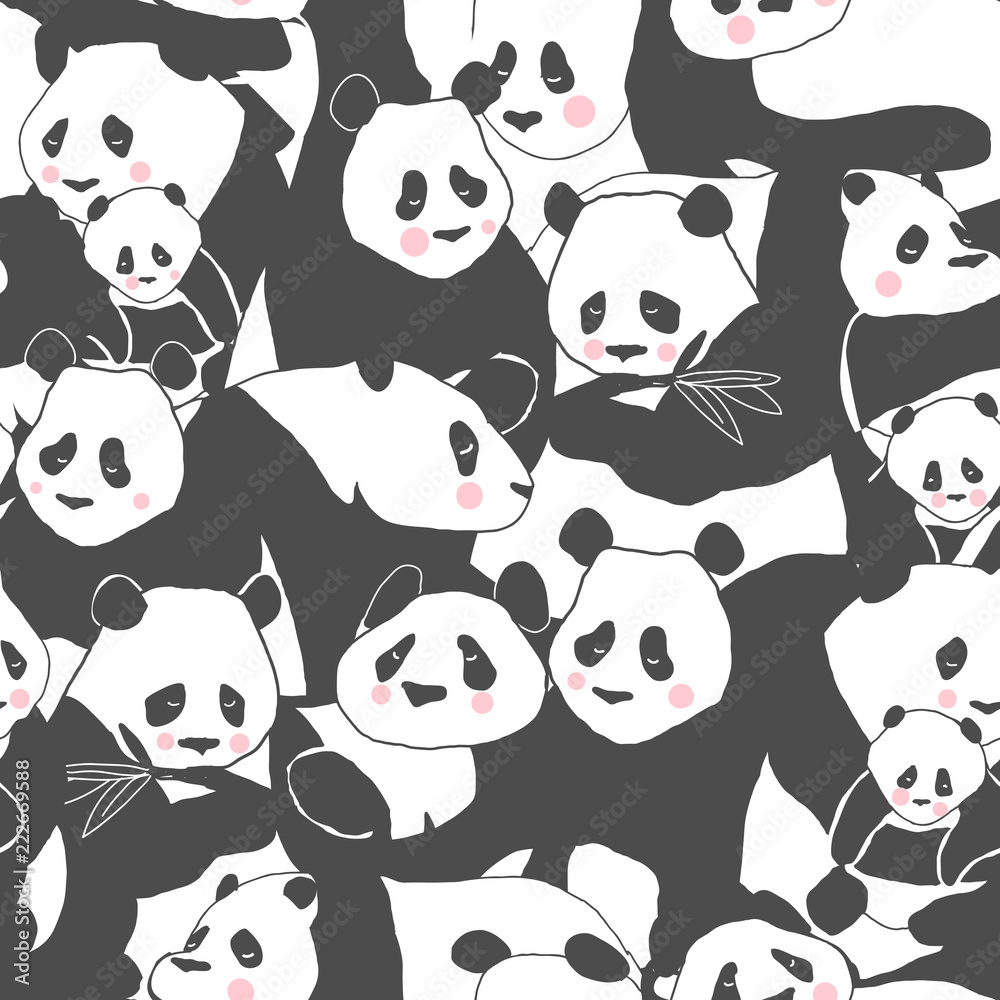 Obraz premium Słodki Miś Panda ilustracja wzór do druku tekstyliów, plakatu, okładki, dzieci i pokoju dziecięcego, tapety w wektorze