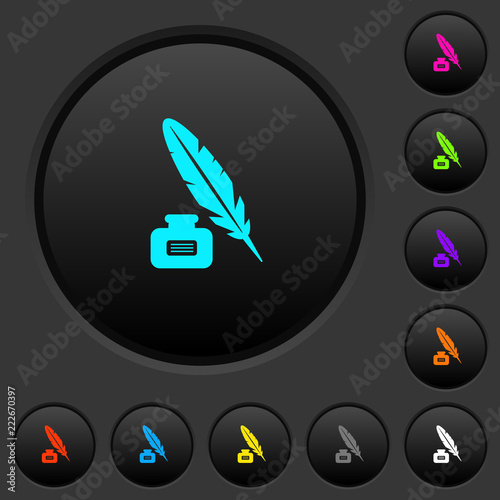 Feather and ink bottle with label dark push buttons with color icons
