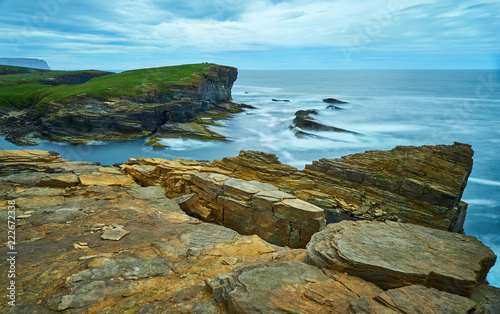 High cliff coastline in Yesnaby, Orkney islands, Scotland