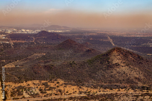 Aerial landscape photo showing air pollution over bushveldt in South Africa photo