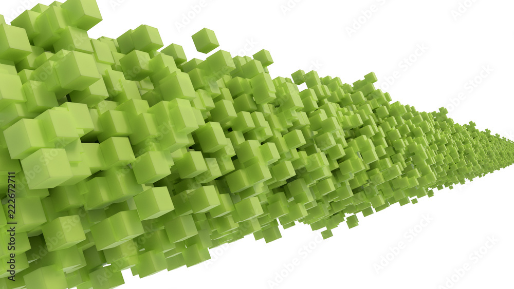 Fototapeta premium Abstract line of green cubes on white background. 3d rendering.
