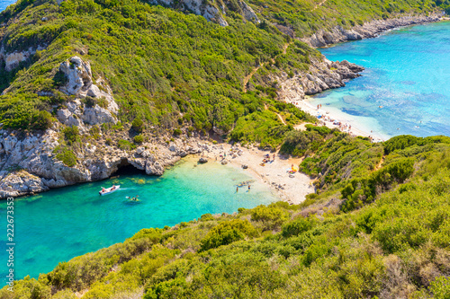 Porto Timoni is an amazing beautiful double beach in Corfu, Greece. © Aleh Varanishcha