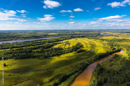 Vasyugan swamp from aerial view. The biggest swamp in the World. Taiga forest. Oil and peat deposits. Tomsk region  Siberia  Russia