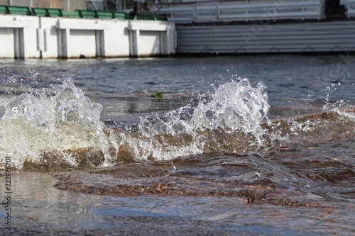 Neva river left the banks of St. Petersburg Russia