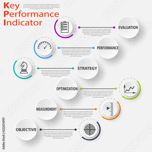 Infographic KPI concept with marketing icons. Key performance indicators banner for business