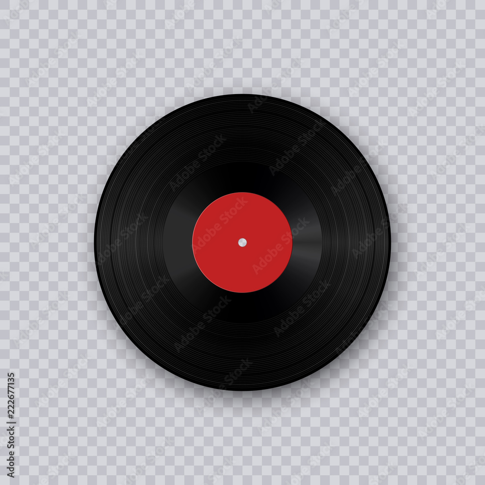 Fototapeta premium Vinyl record. Retro sound carrier. Retro sound carrier. Gramophone vinyl LP record template isolated on transparent background.