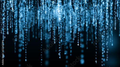 Digital background blue matrix. Binary computer code. Hacker concept. 3d rendering