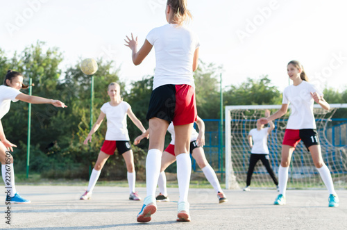 Female handball team playing