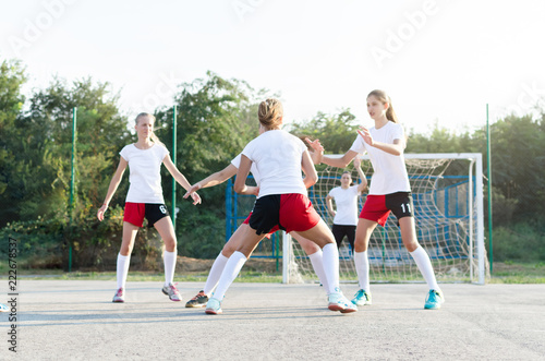 Female handball team playing a match