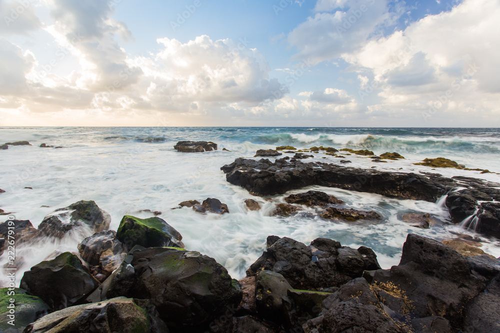 Seascape with rocky shore, atlantic ocean water on Tenerife, Spain