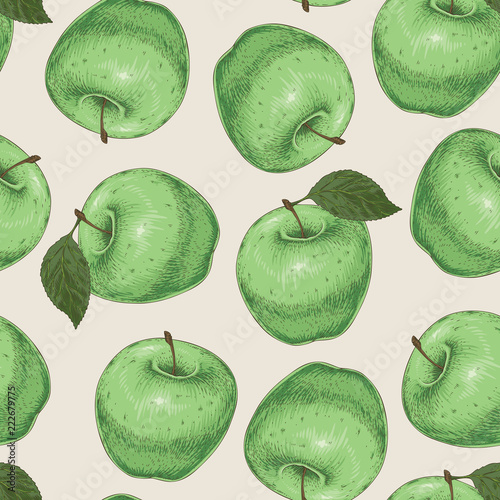 Seamless Pattern. Green Apples