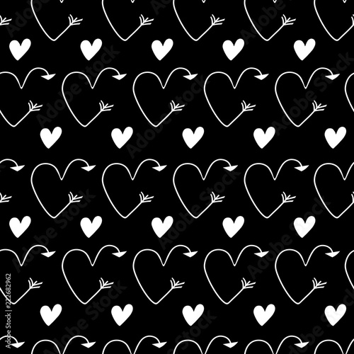 white hearts in form of arrows seamless dark vector black backgrounds for Valentine's Day. Romantic illustration for wallpaper, wrapping, design of greeting cards, leaflets.