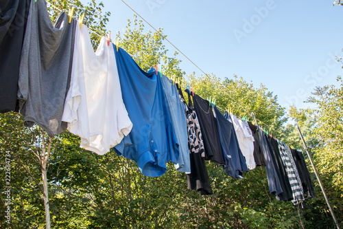 Clothing on line drying in sun.