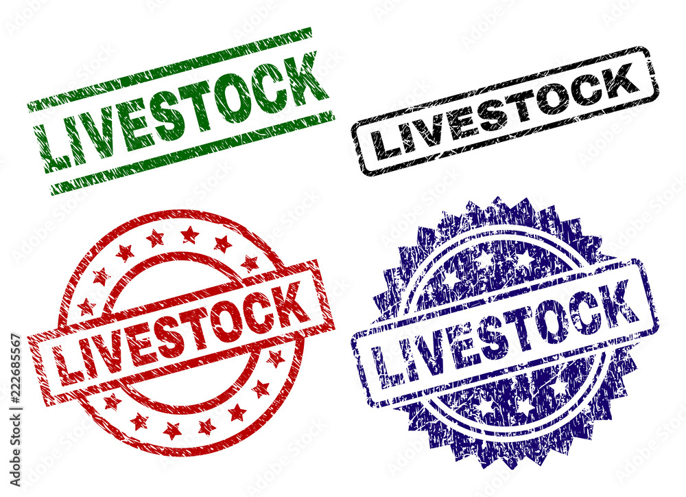 LIVESTOCK seal prints with corroded texture. Black, green,red,blue vector rubber prints of LIVESTOCK text with corroded style. Rubber seals with circle, rectangle, medal shapes. LIVESTOCK seal prints with corroded texture. Black, green,red,blue vector rubber prints of LIVESTOCK text with corroded style. Rubber seals with circle, rectangle, medal shapes.
